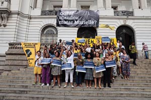 Faixa estendida na Câmara do Rio lembra cinco anos da morte de Marielle Franco